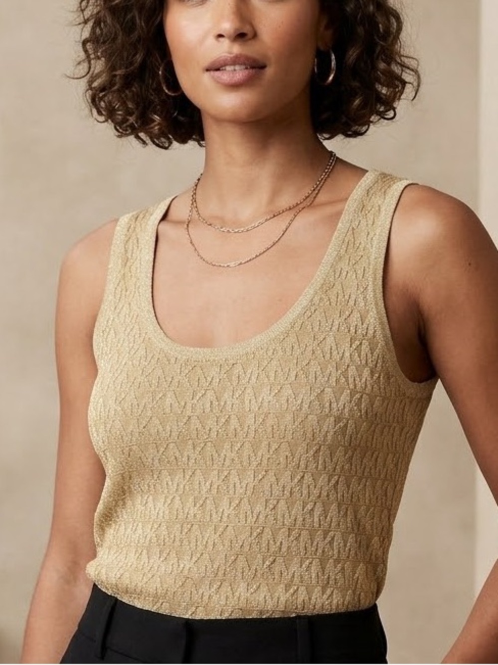 Michael Kors Beige Textured Logo Knit Tank Top